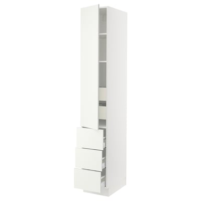 SEKTION / MAXIMERA Gabinete alto 1 puerta 5 cajones, blanco/Vallstena blanco, 38x61x229 cm