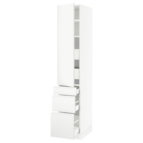 SEKTION / MAXIMERA Gabinete alto 1 puerta 5 cajones, blanco/Voxtorp blanco mate, 38x61x203 cm