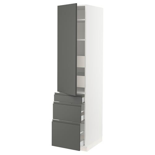 SEKTION / MAXIMERA Gabinete alto 1 puerta 5 cajones, blanco/Voxtorp gris oscuro, 46x61x203 cm