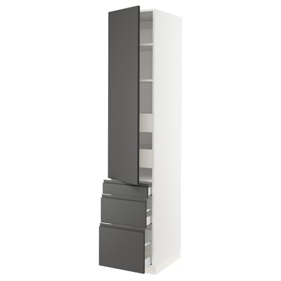 SEKTION / MAXIMERA Gabinete alto 1 puerta 5 cajones, blanco/Voxtorp gris oscuro, 46x61x229 cm