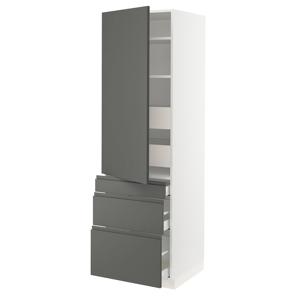 SEKTION / MAXIMERA Gabinete alto 1 puerta 5 cajones, blanco/Voxtorp gris oscuro, 61x61x203 cm