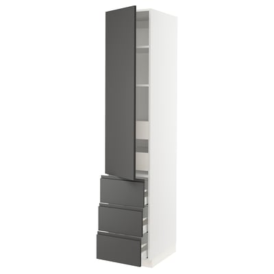 SEKTION / MAXIMERA Gabinete alto 1 puerta 5 cajones, blanco/Voxtorp gris oscuro, 46x61x229 cm