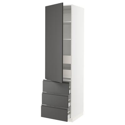 SEKTION / MAXIMERA Gabinete alto 1 puerta 5 cajones, blanco/Voxtorp gris oscuro, 61x61x229 cm