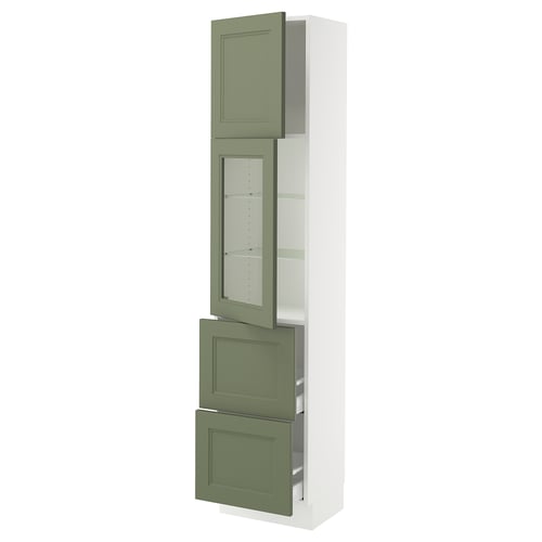 SEKTION / MAXIMERA Gabinete alto 2 puertas 2 cajones, blanco/Axstad verde grisáceo, 46x37x203 cm