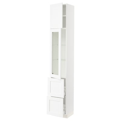 SEKTION / MAXIMERA Gabinete alto 2 puertas 2 cajones, blanco Enköping/blanco efecto madera, 38x37x229 cm
