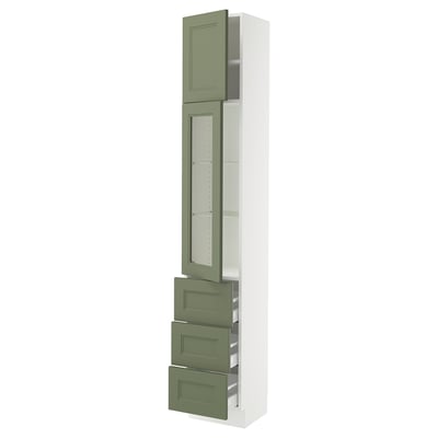 SEKTION / MAXIMERA Gabinete alto 2 puertas 3 cajones, blanco/Axstad verde grisáceo, 38x37x229 cm