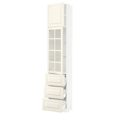 SEKTION / MAXIMERA Gabinete alto 2 puertas 3 cajones, blanco/Bodbyn hueso, 46x37x229 cm