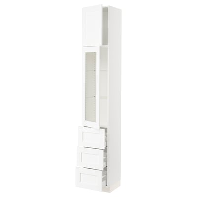SEKTION / MAXIMERA Gabinete alto 2 puertas 3 cajones, blanco Enköping/blanco efecto madera, 38x37x229 cm