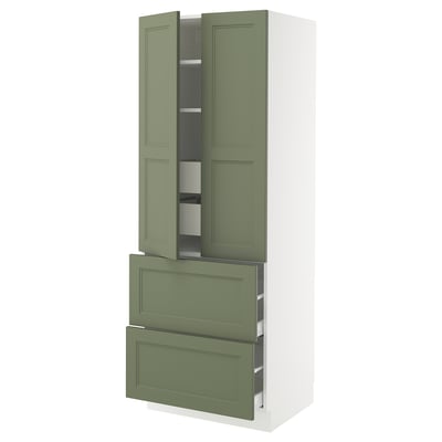 SEKTION / MAXIMERA Gabinete alto 2 puertas 4 cajones, blanco/Axstad verde grisáceo, 76x61x203 cm