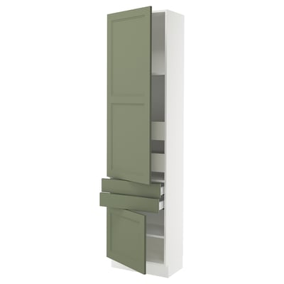 SEKTION / MAXIMERA Gabinete alto 2 puertas 4 cajones, blanco/Axstad verde grisáceo, 61x37x229 cm