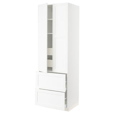 SEKTION / MAXIMERA Gabinete alto 2 puertas 4 cajones, blanco Enköping/blanco efecto madera, 76x61x229 cm