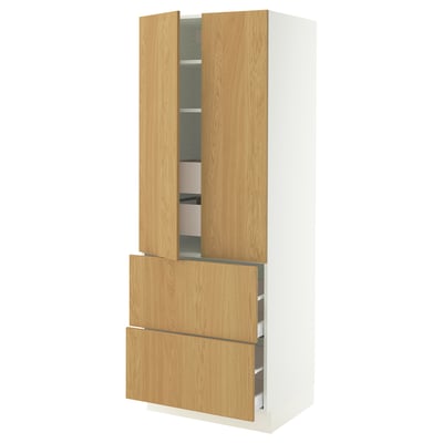 SEKTION / MAXIMERA Gabinete alto 2 puertas 4 cajones, blanco/Sinarp chapa roble, 76x61x203 cm