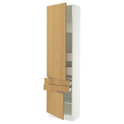 SEKTION / MAXIMERA Gabinete alto 2 puertas 4 cajones, blanco/Sinarp chapa roble, 61x37x229 cm