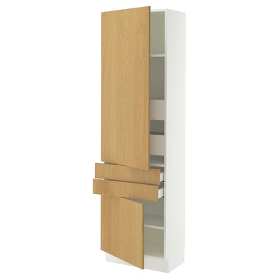 SEKTION / MAXIMERA Gabinete alto 2 puertas 4 cajones, blanco/Sinarp chapa roble, 61x37x203 cm