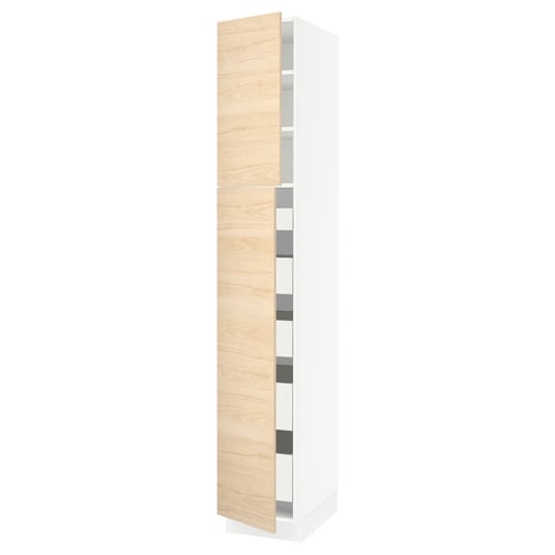 SEKTION / MAXIMERA Gabinete alto 2 puertas 5 cajones, blanco/Askersund efecto fresno claro, 38x61x229 cm