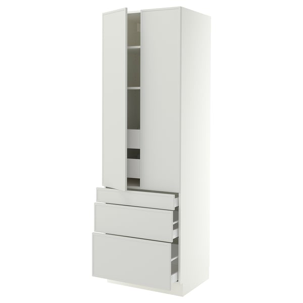 SEKTION / MAXIMERA Gabinete alto 2 puertas 5 cajones, blanco/Aspudden gris claro, 76x61x229 cm