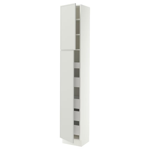 SEKTION / MAXIMERA Gabinete alto 2 puertas 5 cajones, blanco/Aspudden gris claro, 38x37x229 cm