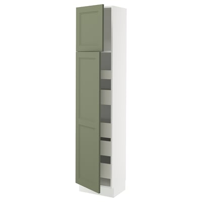 SEKTION / MAXIMERA Gabinete alto 2 puertas 5 cajones, blanco/Axstad verde grisáceo, 46x37x203 cm