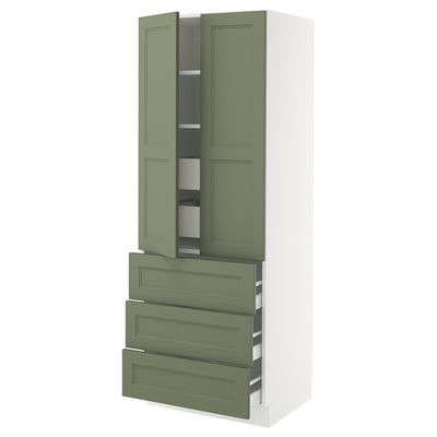 SEKTION / MAXIMERA Gabinete alto 2 puertas 5 cajones, blanco/Axstad verde grisáceo, 76x61x203 cm