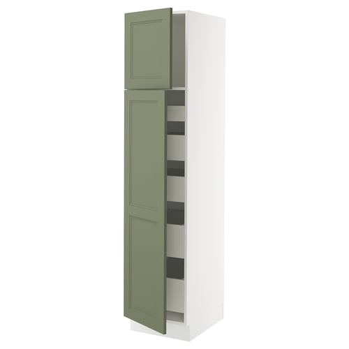 SEKTION / MAXIMERA Gabinete alto 2 puertas 5 cajones, blanco/Axstad verde grisáceo, 46x61x203 cm