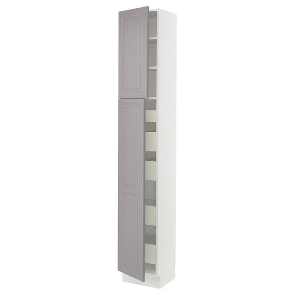SEKTION / MAXIMERA Gabinete alto 2 puertas 5 cajones, blanco/Bodbyn gris, 38x37x229 cm