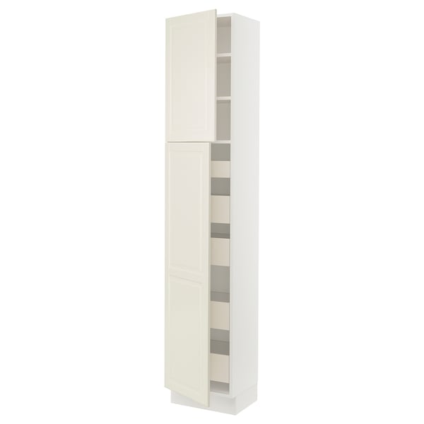 SEKTION / MAXIMERA Gabinete alto 2 puertas 5 cajones, blanco/Bodbyn hueso, 46x37x229 cm