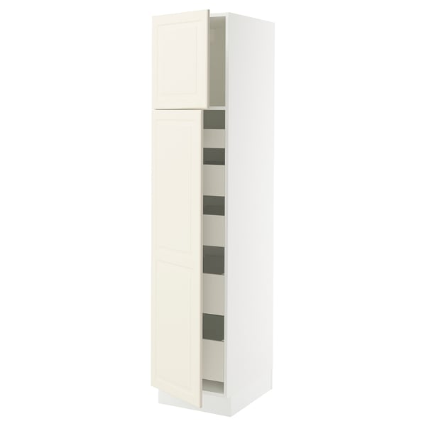 SEKTION / MAXIMERA Gabinete alto 2 puertas 5 cajones, blanco/Bodbyn hueso, 46x61x203 cm