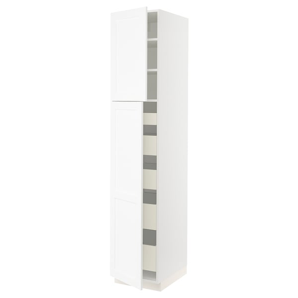 SEKTION / MAXIMERA Gabinete alto 2 puertas 5 cajones, blanco Enköping/blanco efecto madera, 46x61x229 cm