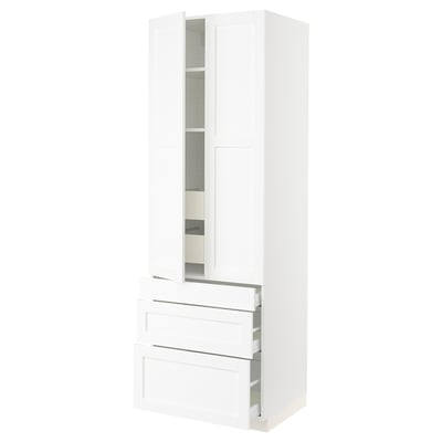 SEKTION / MAXIMERA Gabinete alto 2 puertas 5 cajones, blanco Enköping/blanco efecto madera, 76x61x229 cm
