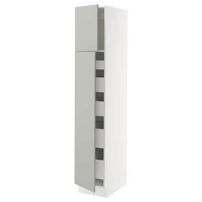 SEKTION / MAXIMERA Gabinete alto 2 puertas 5 cajones, blanco/Havstorp gris claro, 38x61x203 cm