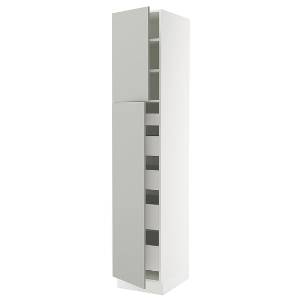 SEKTION / MAXIMERA Gabinete alto 2 puertas 5 cajones, blanco/Havstorp gris claro, 46x61x229 cm