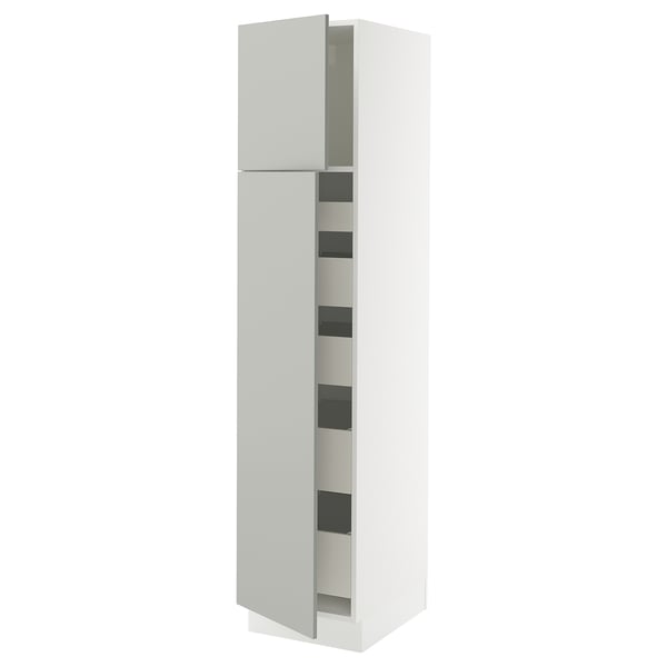 SEKTION / MAXIMERA Gabinete alto 2 puertas 5 cajones, blanco/Havstorp gris claro, 46x61x203 cm