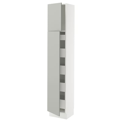 SEKTION / MAXIMERA Gabinete alto 2 puertas 5 cajones, blanco/Havstorp gris claro, 38x37x203 cm