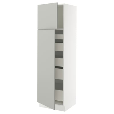 SEKTION / MAXIMERA Gabinete alto 2 puertas 5 cajones, blanco/Havstorp gris claro, 61x61x203 cm
