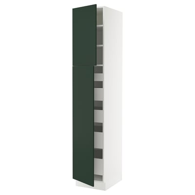 SEKTION / MAXIMERA Gabinete alto 2 puertas 5 cajones, blanco/Havstorp Verde oscuro, 46x61x229 cm