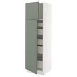SEKTION / MAXIMERA Gabinete alto 2 puertas 5 cajones, blanco/Nickebo Verde grisáceo mate, 61x61x203 cm