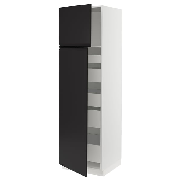 SEKTION / MAXIMERA Gabinete alto 2 puertas 5 cajones, blanco/Upplöv Carbón mate, 61x61x203 cm