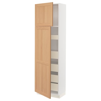 SEKTION / MAXIMERA Gabinete alto 2 puertas 5 cajones, blanco/Vedhamn roble, 61x37x203 cm