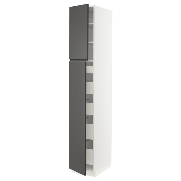 SEKTION / MAXIMERA Gabinete alto 2 puertas 5 cajones, blanco/Voxtorp gris oscuro, 38x61x229 cm