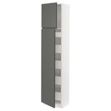 SEKTION / MAXIMERA Gabinete alto 2 puertas 5 cajones, blanco/Voxtorp gris oscuro, 46x37x203 cm