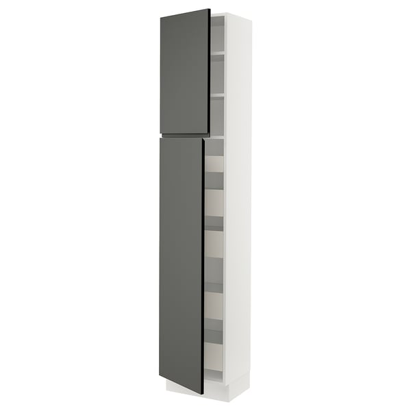 SEKTION / MAXIMERA Gabinete alto 2 puertas 5 cajones, blanco/Voxtorp gris oscuro, 46x37x229 cm