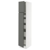 SEKTION / MAXIMERA Gabinete alto 2 puertas 5 cajones, blanco/Voxtorp gris oscuro, 38x61x203 cm