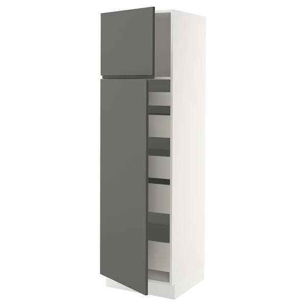 SEKTION / MAXIMERA Gabinete alto 2 puertas 5 cajones, blanco/Voxtorp gris oscuro, 61x61x203 cm