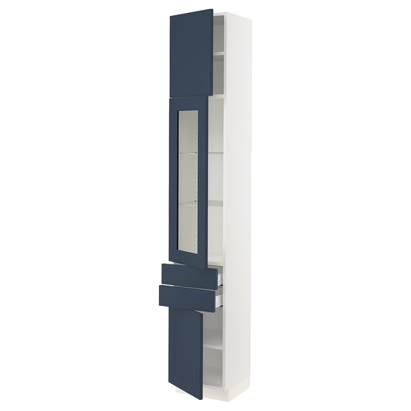 SEKTION / MAXIMERA Gabinete alto 3 puertas 2 cajones, blanco Axstad/mate azul, 38x37x229 cm