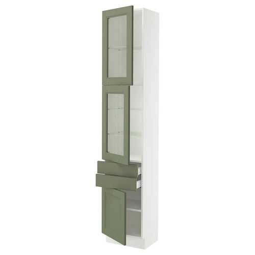 SEKTION / MAXIMERA Gabinete alto 3 puertas 2 cajones, blanco/Axstad verde grisáceo, 46x37x229 cm