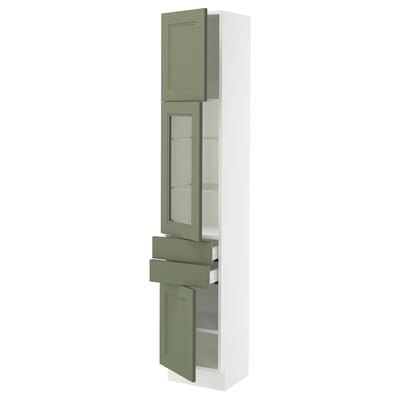 SEKTION / MAXIMERA Gabinete alto 3 puertas 2 cajones, blanco/Axstad verde grisáceo, 38x37x203 cm