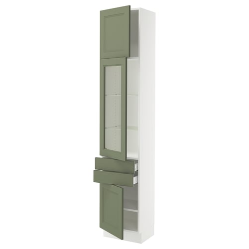 SEKTION / MAXIMERA Gabinete alto 3 puertas 2 cajones, blanco/Axstad verde grisáceo, 46x37x229 cm