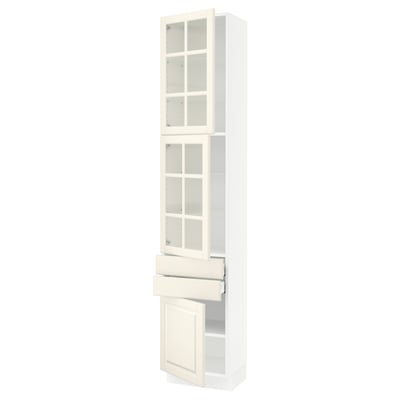SEKTION / MAXIMERA Gabinete alto 3 puertas 2 cajones, blanco/Bodbyn hueso, 46x37x229 cm