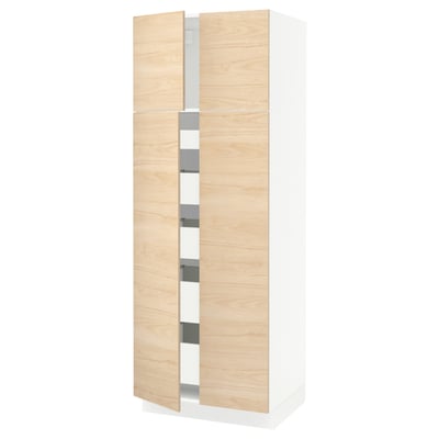SEKTION / MAXIMERA Gabinete alto 4 puertas 5 cajones, blanco/Askersund efecto fresno claro, 76x61x203 cm