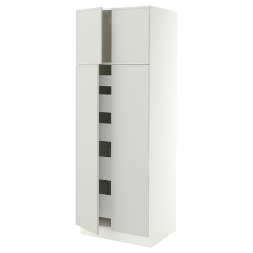 SEKTION / MAXIMERA Gabinete alto 4 puertas 5 cajones, blanco/Aspudden gris claro, 76x61x203 cm